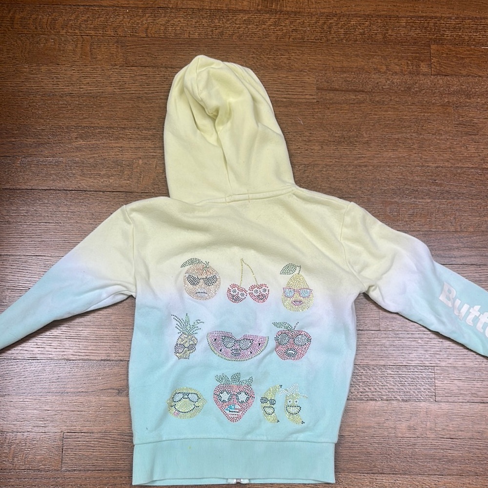 Kids butter Gradient Hoodie with Fruit Graphics
